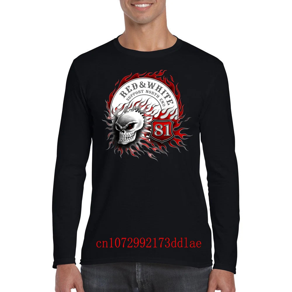 Flaming Skull 81 Biker T-Shirt Red White Support Vintage