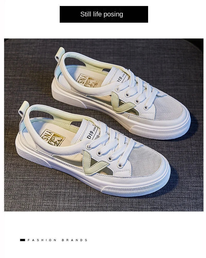 Real Soft Leather Bag Head Sports Sandals Women's Outer Wear New Summer Student All-match Flat Casual White Shoes Woman
