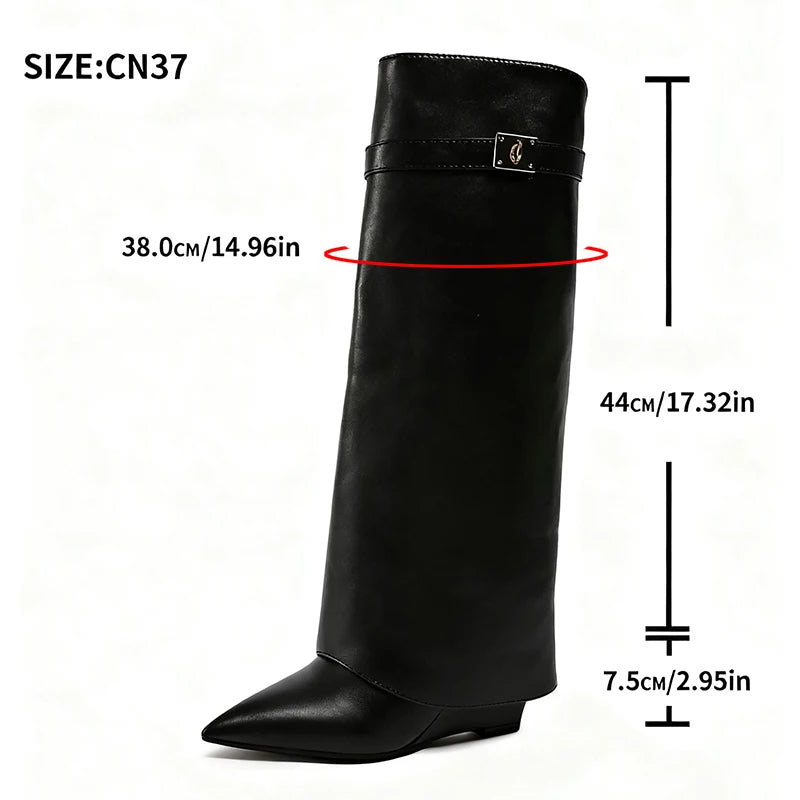 Metal Decor Wedge Knee-High Boots – Street Punk