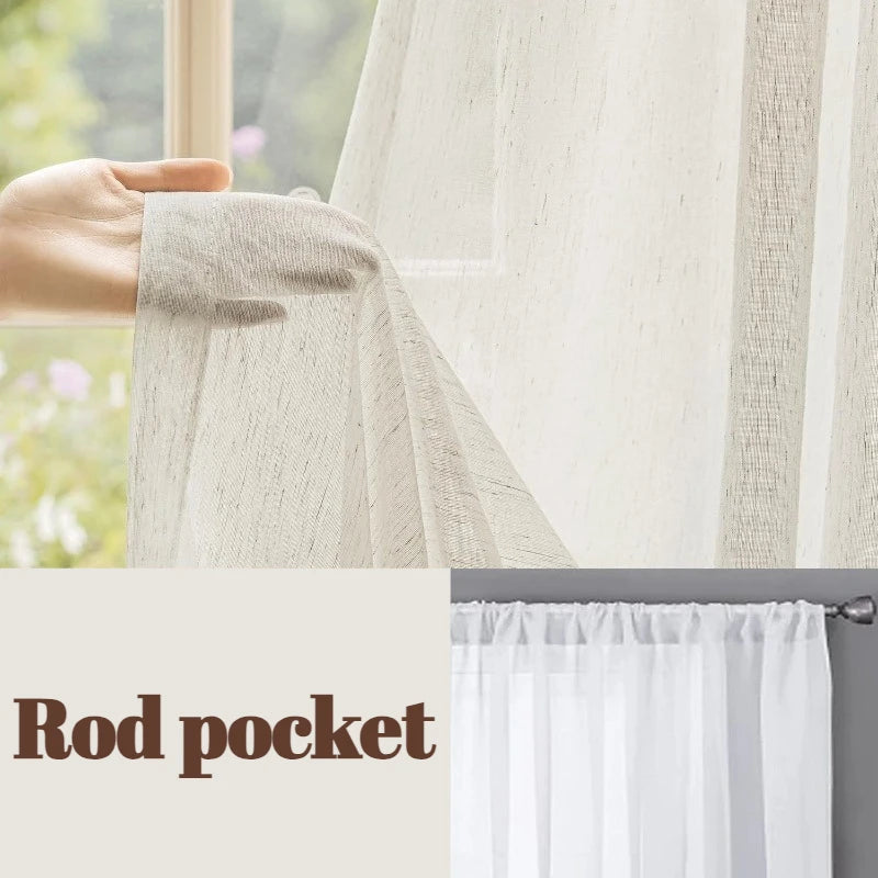 LINEN TEXTURED SHEER CURTAINS - 200gsm, 5 Headings, 25 Sizes - Calm Rooms