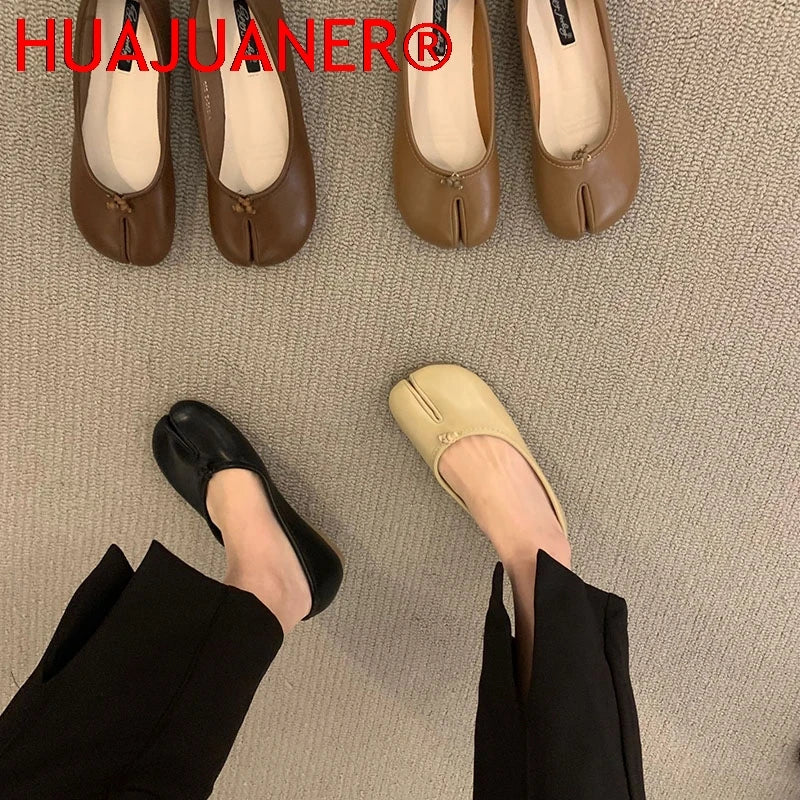 Women Flats Tabi Ninja Shoes Woman Ladies Microfiber Leather Comfy  Flats Split Toe Slippers Soft Bottom Loafers Solid Brief La