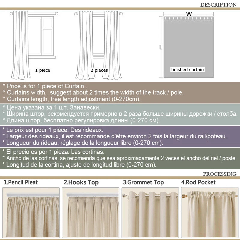 LINEN SEMI-BLACKOUT CURTAINS - Solid Color Custom Size Panel - Soft & Light-Filtering