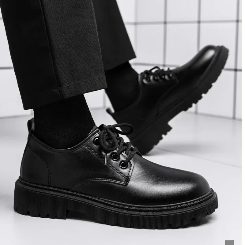Men's Black Lace-Up Height Increasing Business Shoes - Casual PU EU 39-44