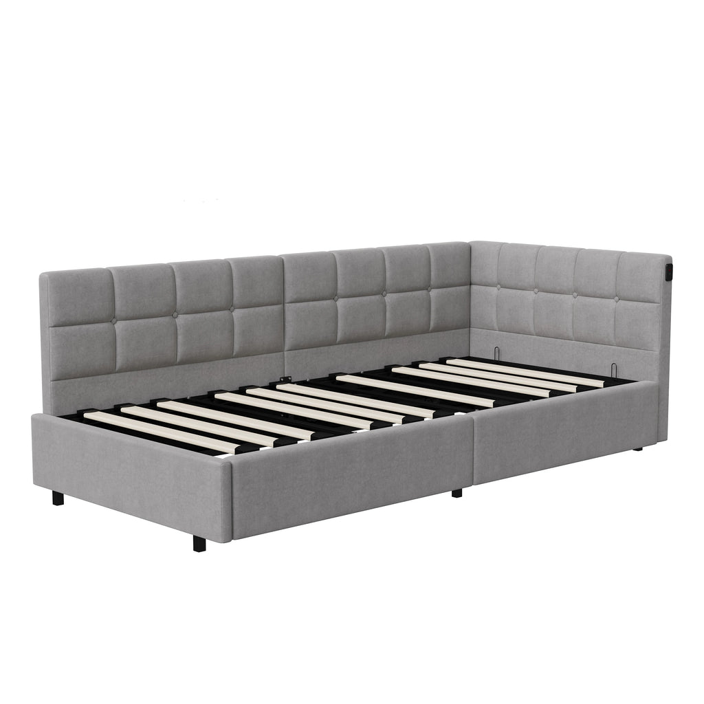 Upholstered Sofa Bed – Hydraulic, LED & USB