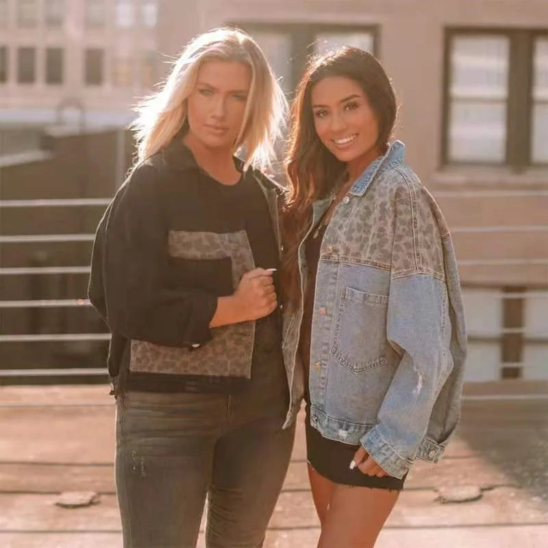 Leopard Splice Denim Jacket – Street Style