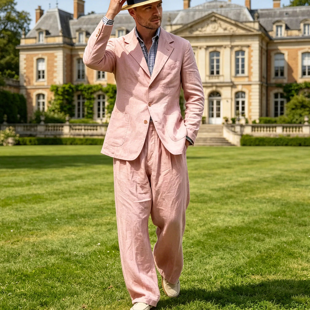 Men's Linen Suit 2-Piece - Breathable Blazer & Wide Leg Pants - Summer Done Right