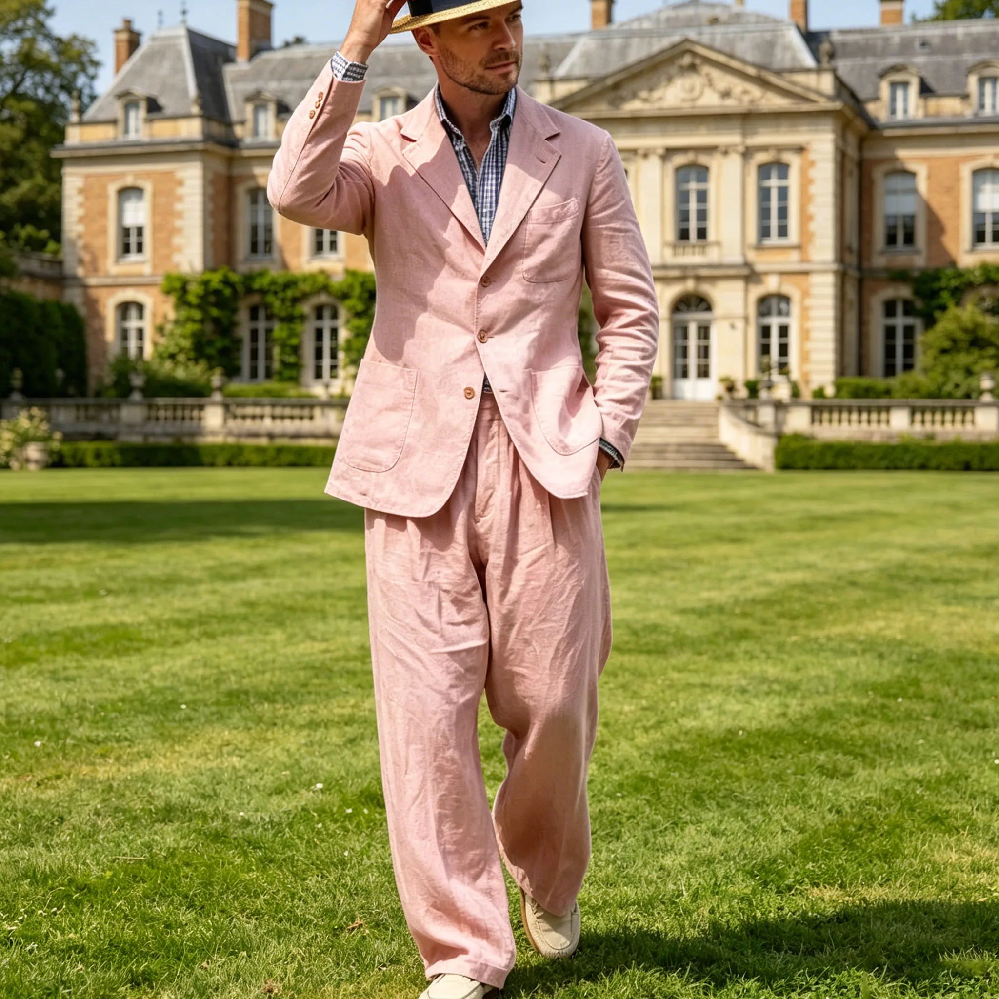 Men's Linen Suit 2-Piece - Breathable Blazer & Wide Leg Pants - Summer Done Right