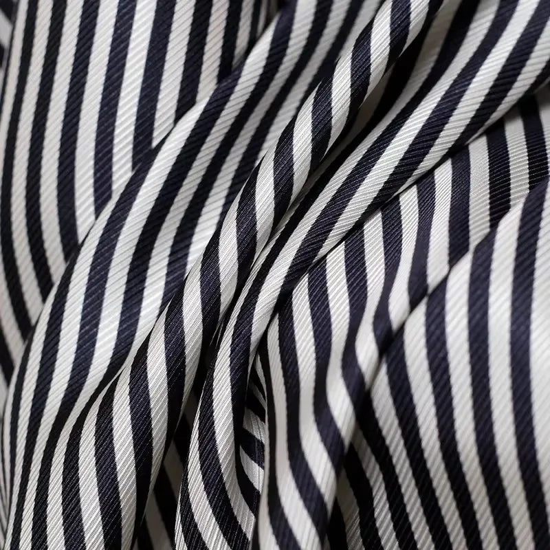 NAVY STRIPE SILK COTTON FABRIC - Tricot Woven, 135cm Wide - Soft Drape