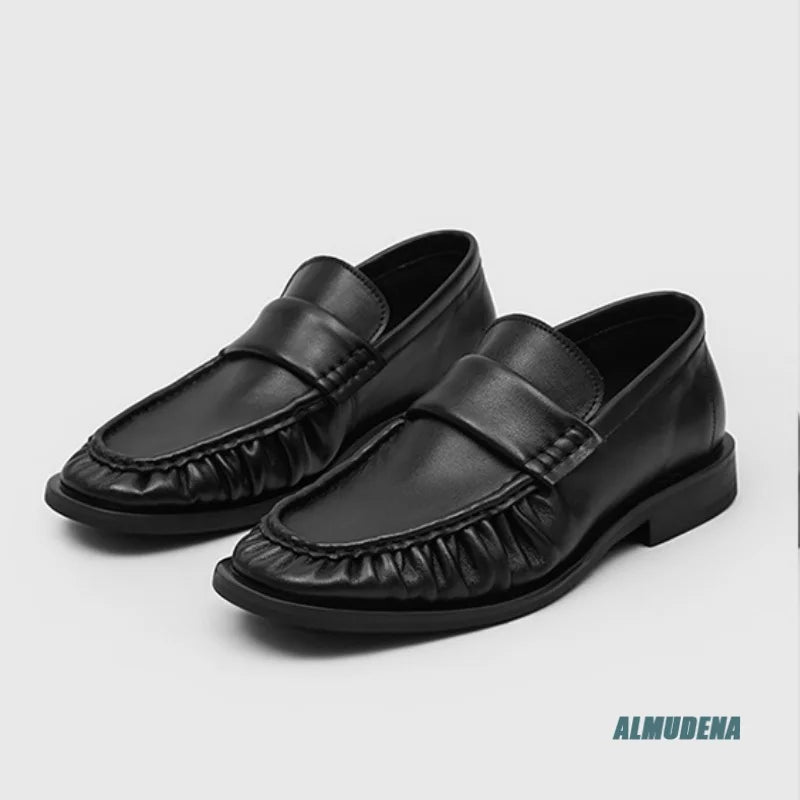 Men's Square Toe Loafers - Slip-On Waterproof Height Increasing Casual Work Shoes