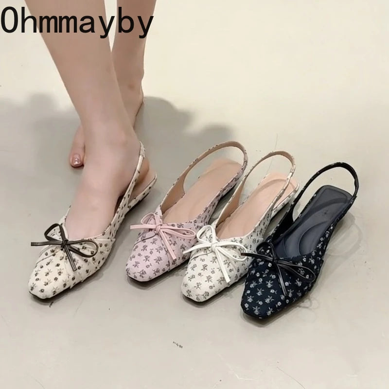 Summer Polka Dot Butterfly-knot Women Sandals Comfort Slip On Slingbacks Mules Shoes Ladies Dress Street Style Low Heel Shoes