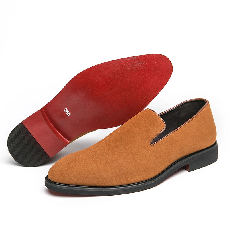 RED SOLE - Men's Luxury Red Bottom Loafers - Flock Slip-On Party Dress Shoes