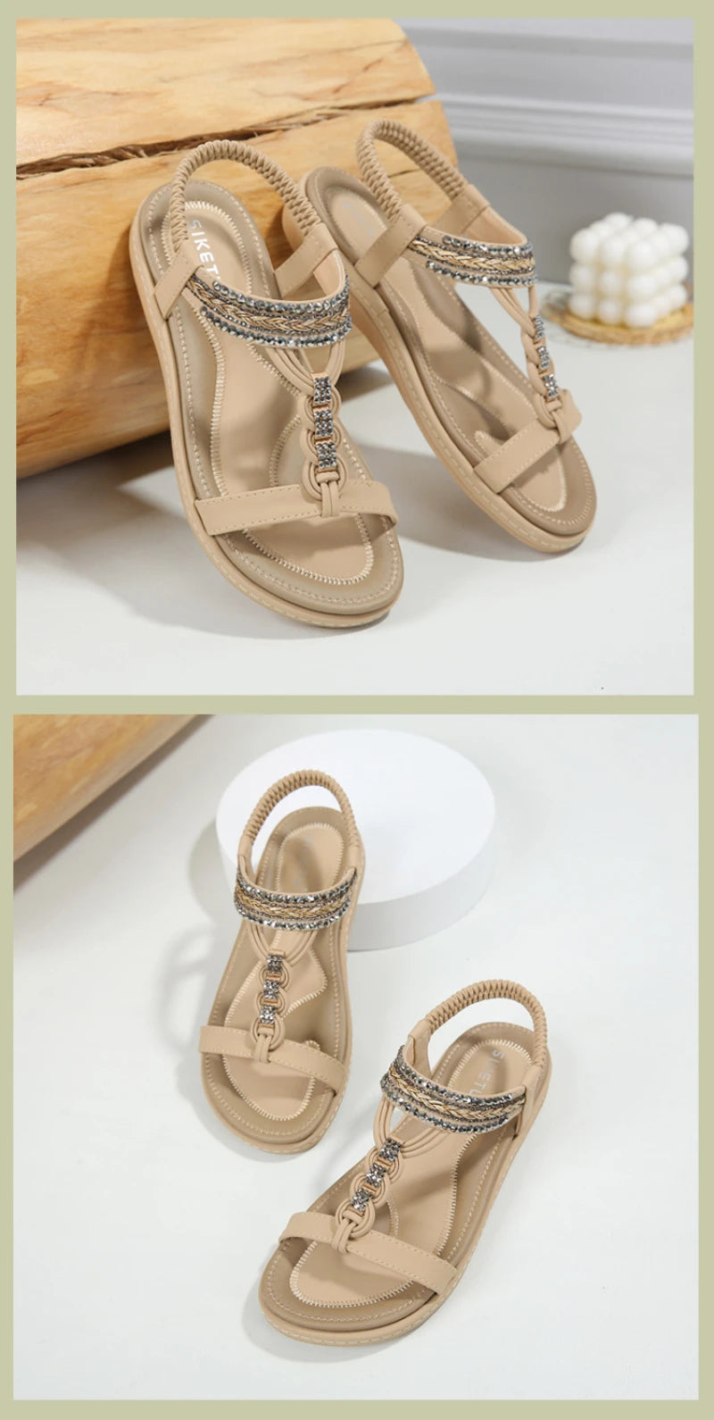 Spring And Summer 2025 New Lightweight And Comfortable Flat Sandals For Women's Elastic Straps Casual Beach Big Size Shoes