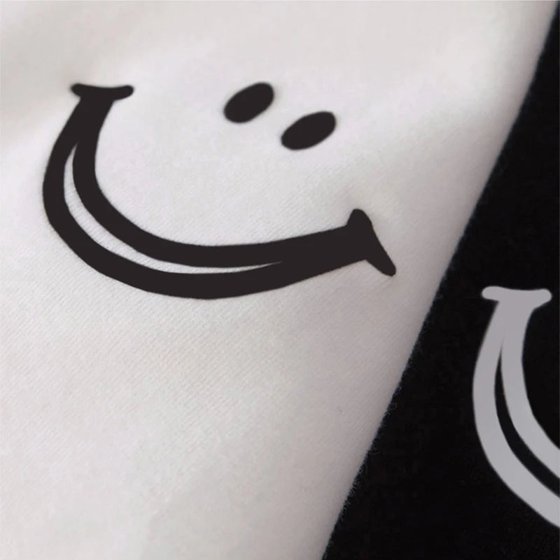1pcs Girl Summer Smile Print T-shirts Women Classic Basic Fashion Tees Students Short Sleeve Loose Tops Female Round Neck Tshirt