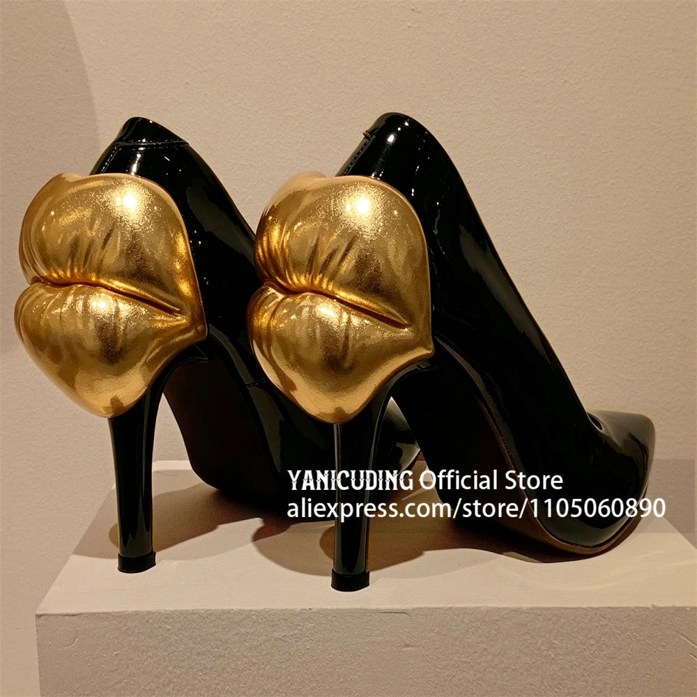 KISS KILLER - Lip Pumps - White Patent With Red Lips Heel