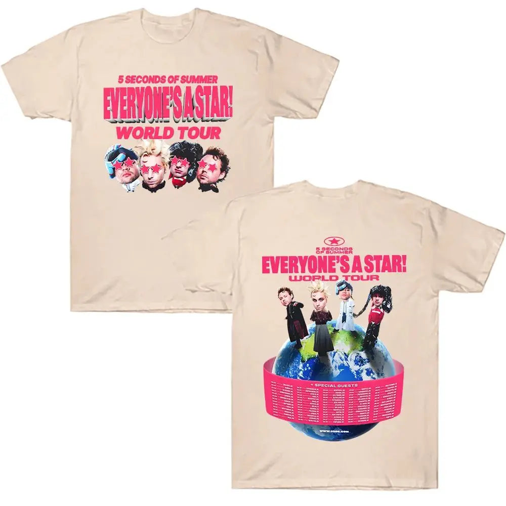 Y2k Tops 5SOS World Tour 2026 T-shirts Summer Fan Gifts Tees 5 Seconds of Summer EVERYONE'S A STAR!  Women Men Fashion Clothing