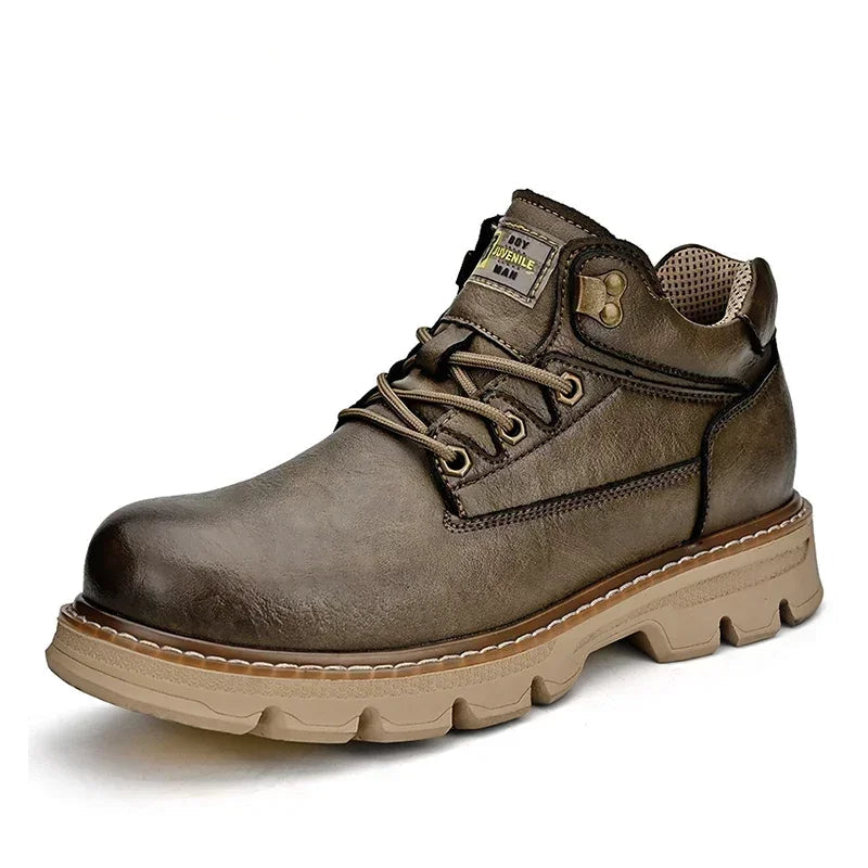 Men's Genuine Leather Motorcycle Ankle Boots - Retro Lace-Up Work Boots