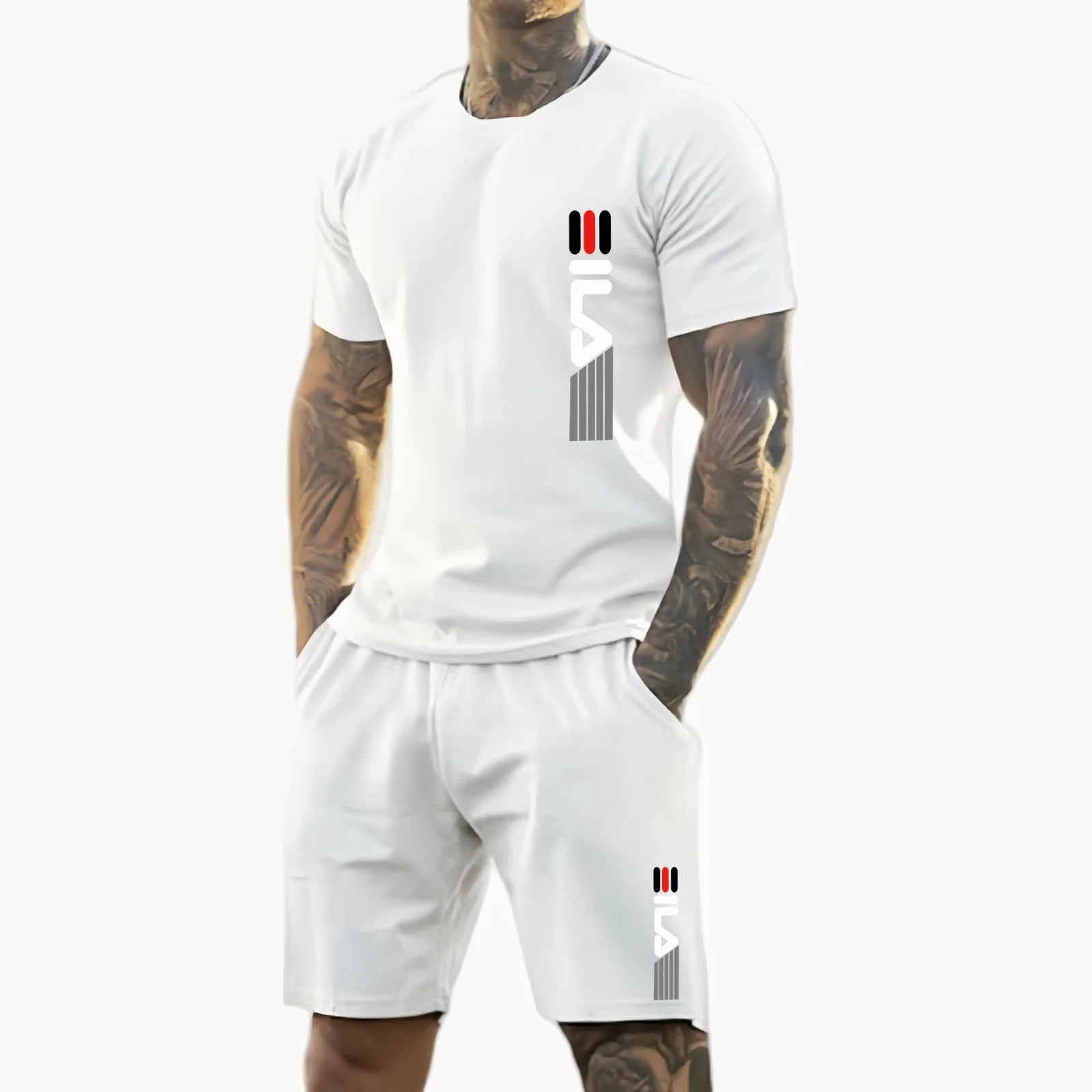 Men's 2025 Summer New Casual Sports Suit Fashion Breathable Outdoor Men's Short-Sleeved T-Shirt + Training Shorts Two-Piece Set
