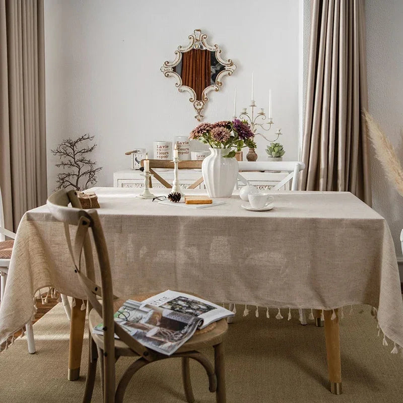 Tablecloth Rectangular Beige Table Cover with Tassel Dining Table Decoration European Tablecloths manteles de mesa rectangular
