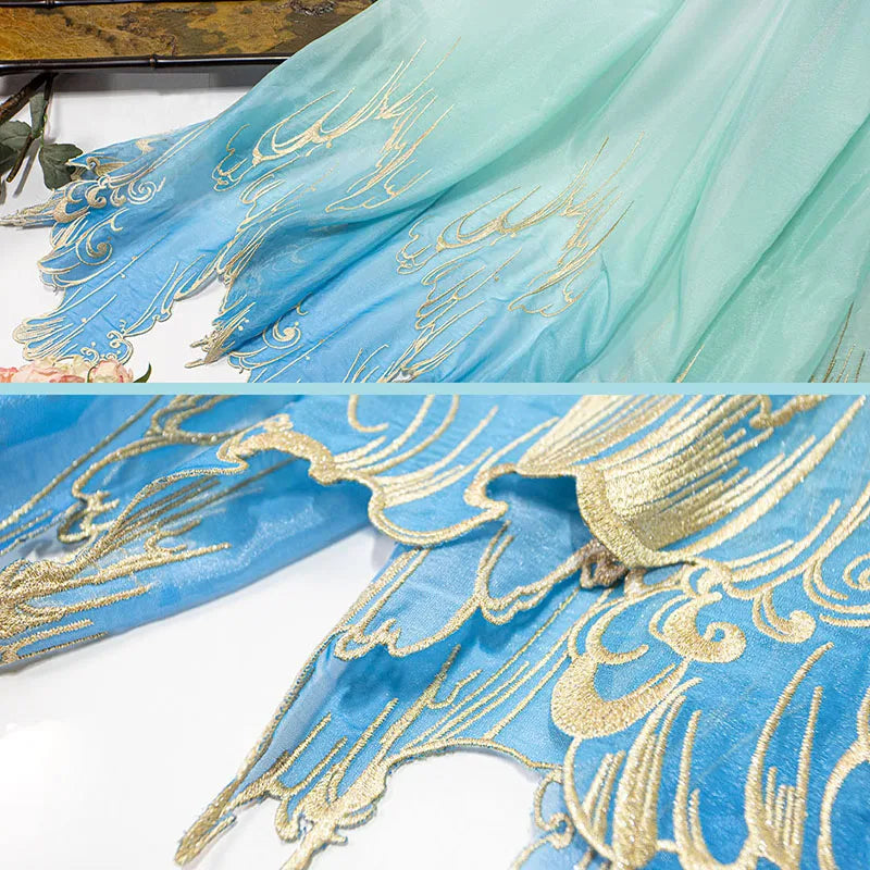 GRADIENT EMBROIDERED FABRIC - Lotus Leaf Edge, 150cm Wide - Designer Sewing Cloth