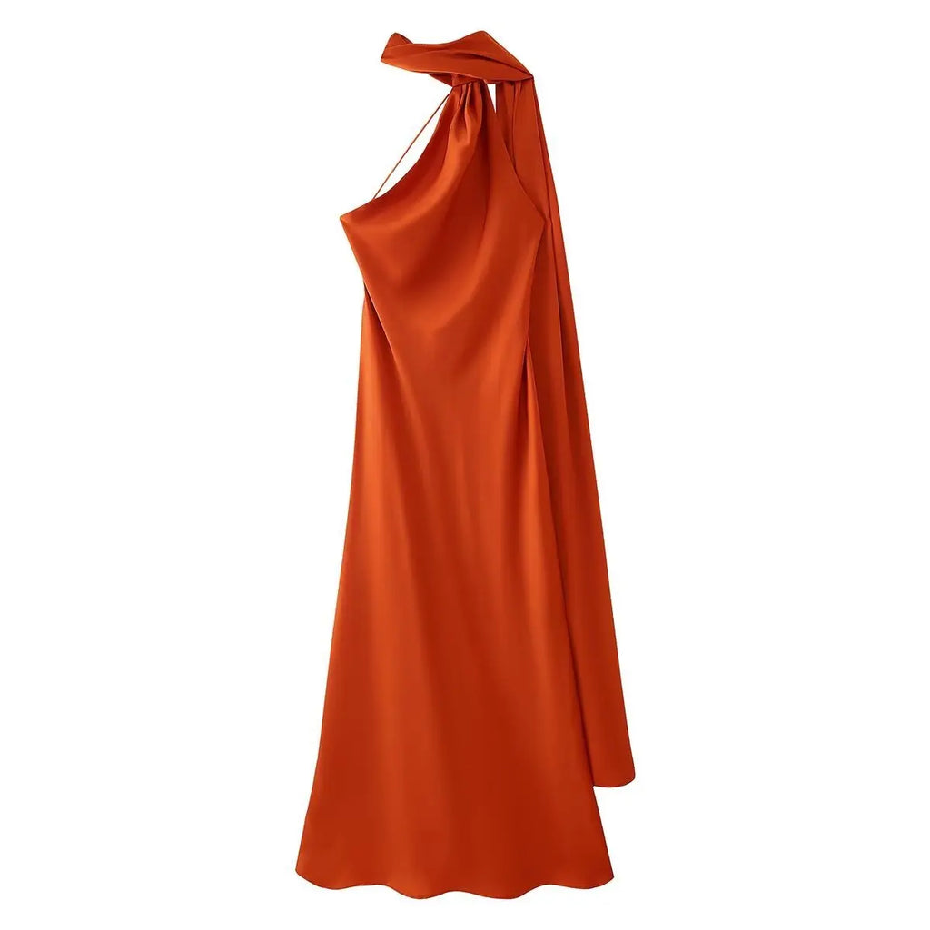 Satin Ribbon Halter Long Dresses Women's Backless Casual Maxi Dress Evening Wedding Guest White Blue Green Summer Graduation New