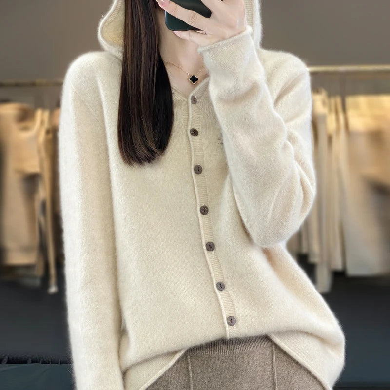 Merino Wool Hooded Cardigan