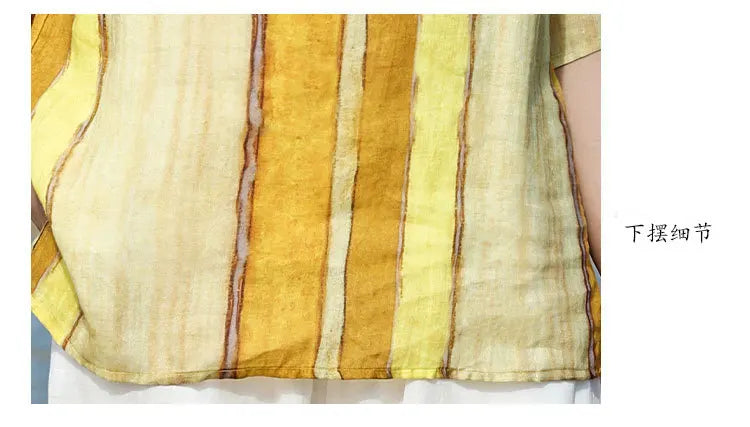 100% Linen Women Casual T-shirts New Arrival 2026 Summer O-neck Striped Loose Comfortable Female Half Sleeve Tops Tees M2571