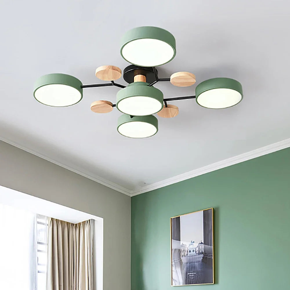 Macaron Wood Ceiling Light – 6 Colors, 1–7 Heads