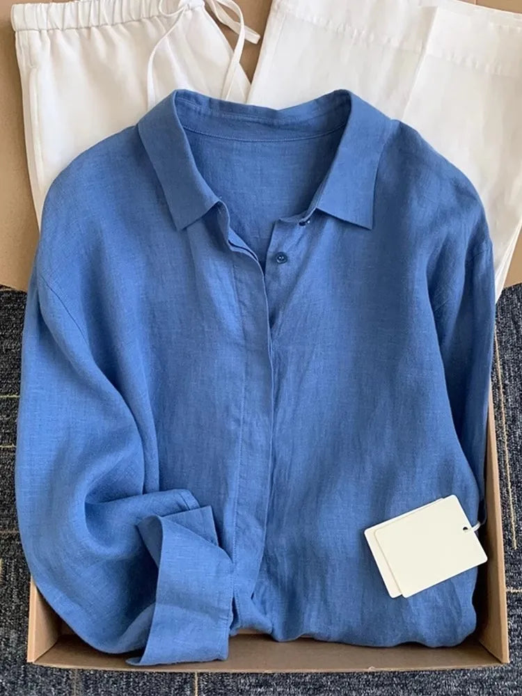LINEN OFFICE SHIRT WOMEN - Loose Fit, Long Sleeve, 4 Colors - Clean Days