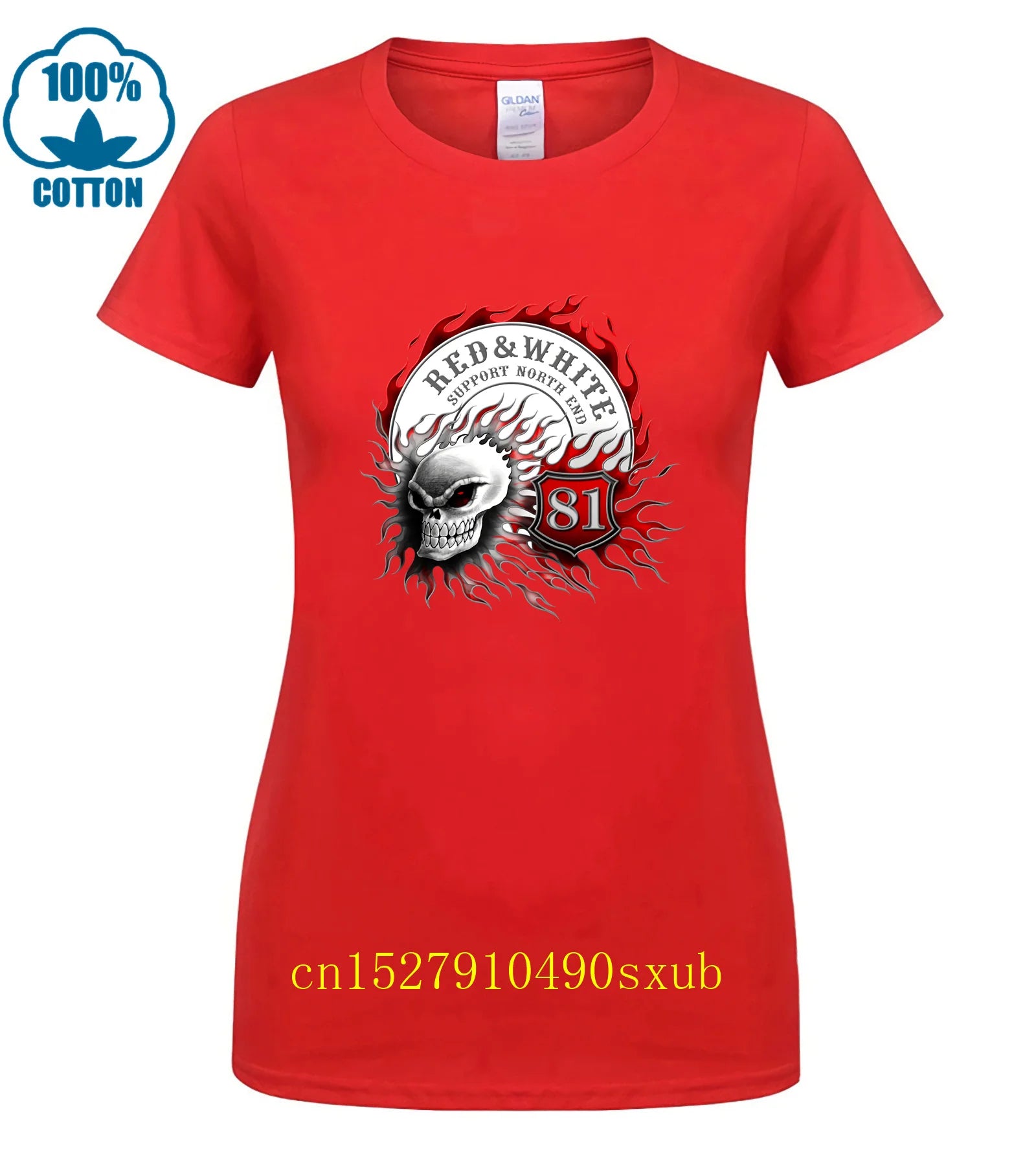 Flaming Skull 81 Biker T-Shirt Red White Support Vintage