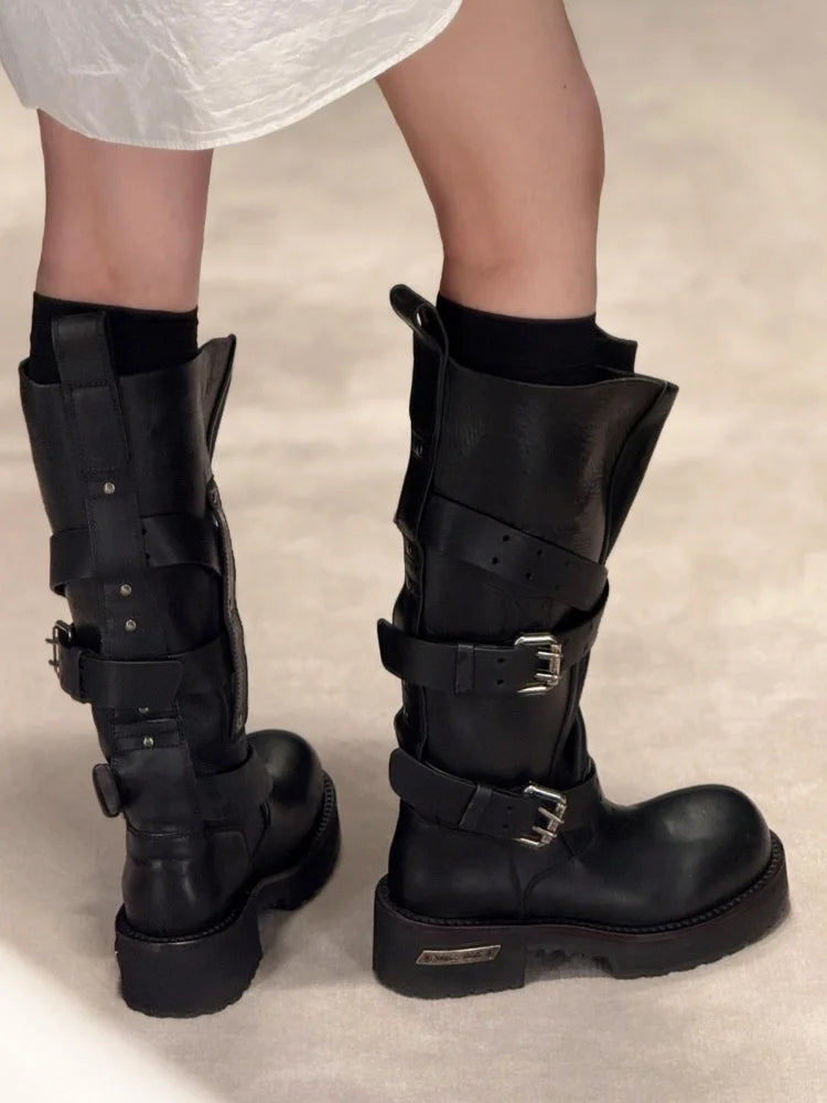 Buckle Fashion Boots - Microfiber Finish - Retro Edge