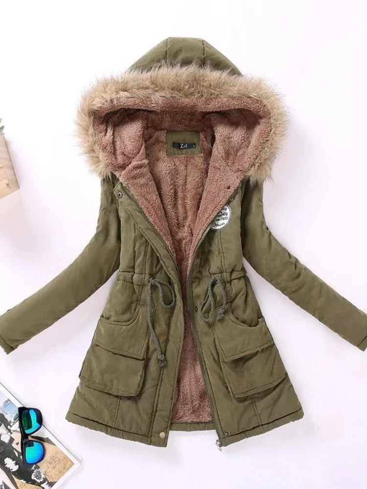Slim Hooded Padded Coat - Applique & Sash Detail