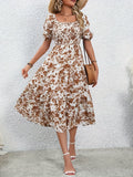 Elegant Direction Long Floral Print Dress with Collar Floral Print Maxi Dress Women's Fashion Elegant Style