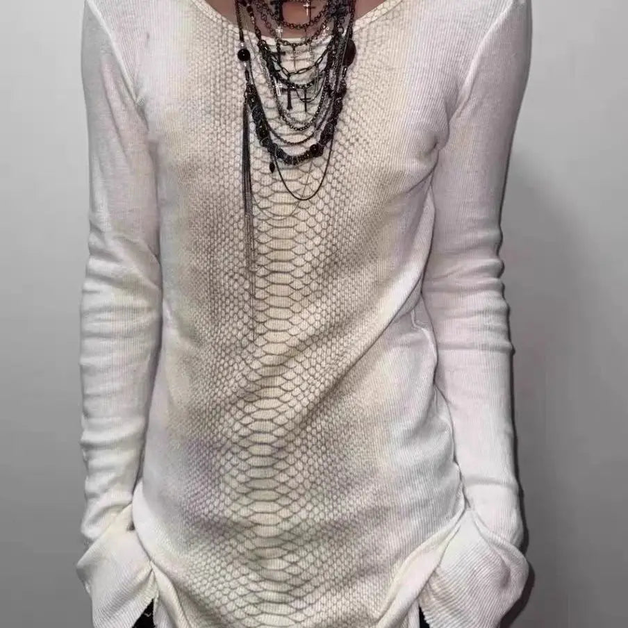 Subculture Trashy Y2k Snakeskin Print T-shirt Grunge Aesthetics Long Sleeve Knitted Tops Vintage 2000s Streetwear American Retro