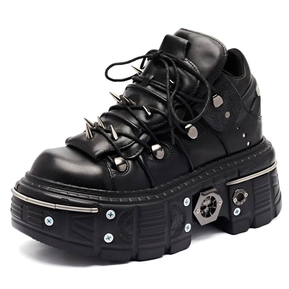 Punk Rivet Ankle Boots – Lace-Up Platform Butterfly