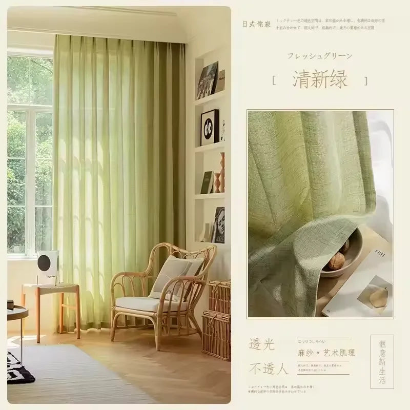 COTTON LINEN SEMI-SHEER CURTAINS - Woven Texture, 5 Colors - Filtered Light