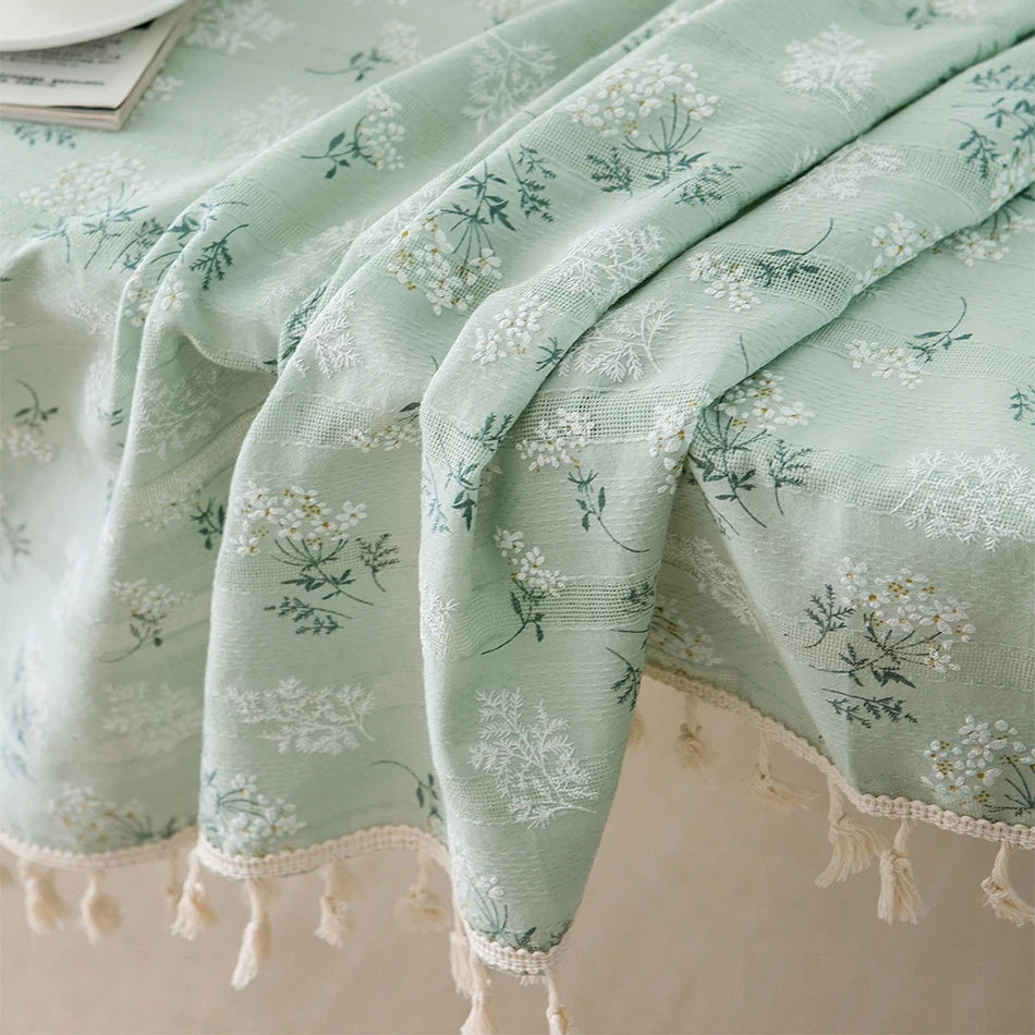 DAISY FLORAL COTTON TABLECLOTH - Embroidered, 11 Styles, Round & Rectangle - Garden Table