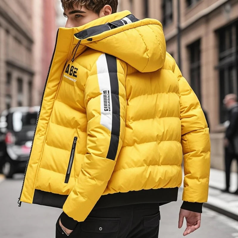FLIP SIDE - Men's Double-Sided Puffer Parka - Letter Print Streetwear Winter Coat