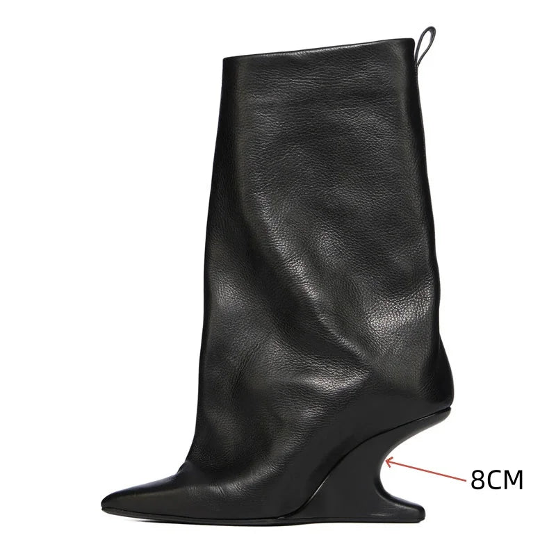 European andAmerican niche newstyle irregular sloping heel pointed sleeve legboots for women's temperament versatile knightboots