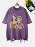 City Girls Art Print Washed T-Shirt - Oversize Acid Black