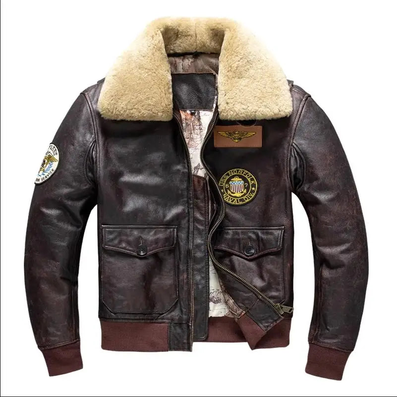 G1 PILOT - Men's Genuine Cowhide Air Force Flight Jacket - Brown, S–6XL