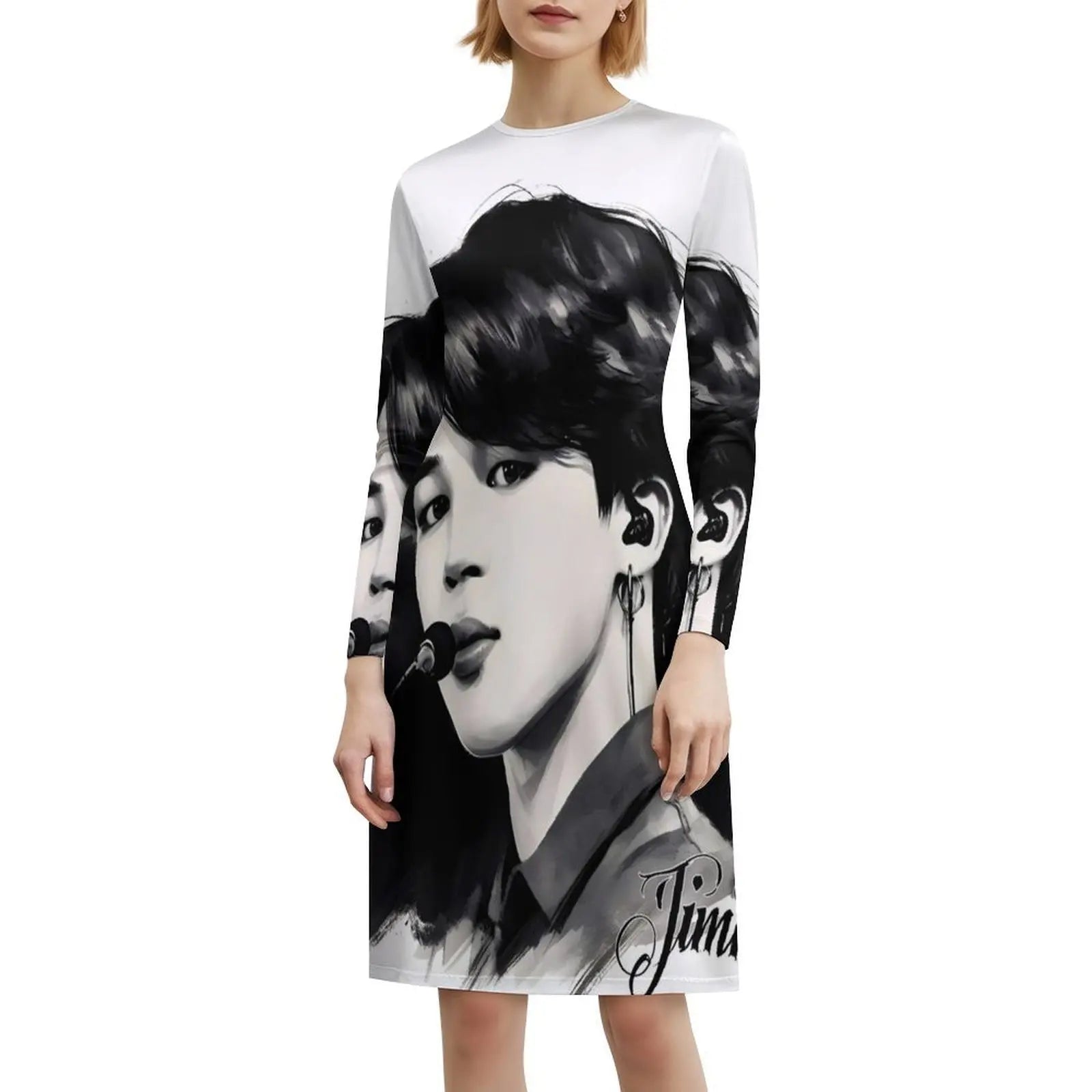 Jimin From Boys By Hello K-Pop Sexy Vacation Dress For Women Beach Party Birthday Mini Dress Black And White B W Ink Black Ink
