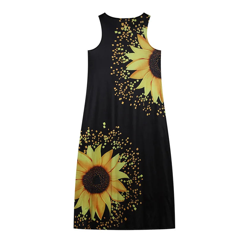 Floral Print Sleeveless V-Neck Maxi Evening Dress