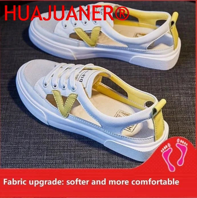 Real Soft Leather Bag Head Sports Sandals Women's Outer Wear New Summer Student All-match Flat Casual White Shoes Woman
