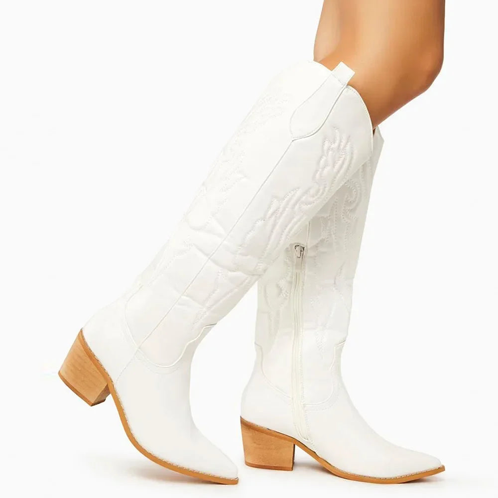Vintage Embroidered Western Knee-High Boots