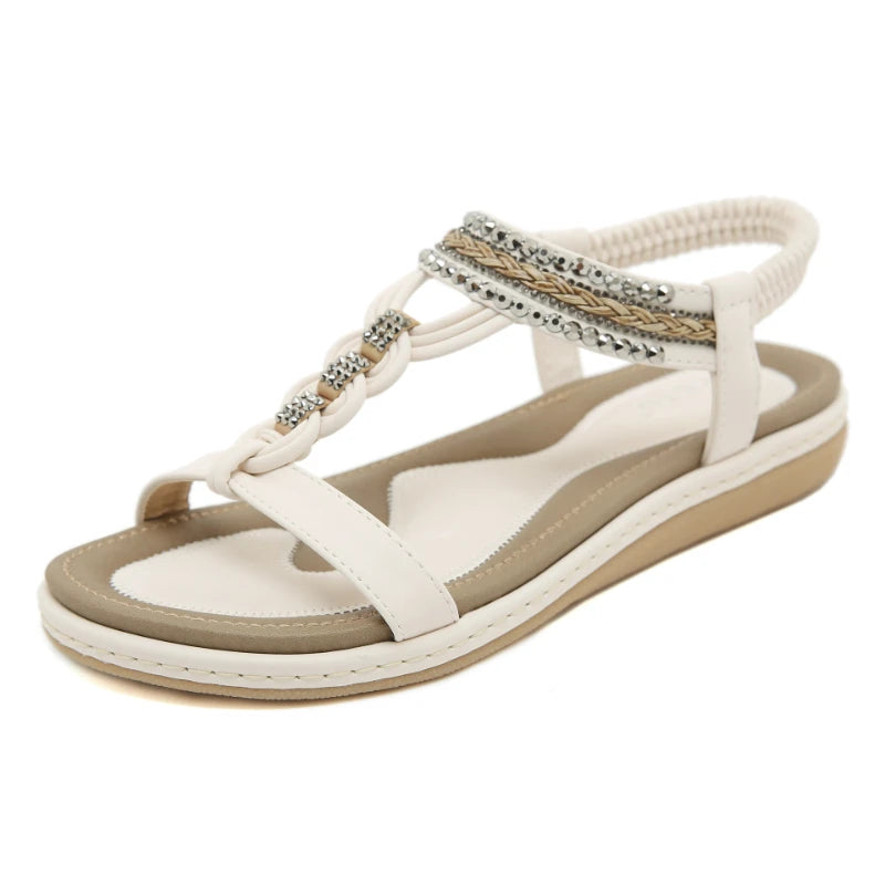Spring And Summer 2025 New Lightweight And Comfortable Flat Sandals For Women's Elastic Straps Casual Beach Big Size Shoes