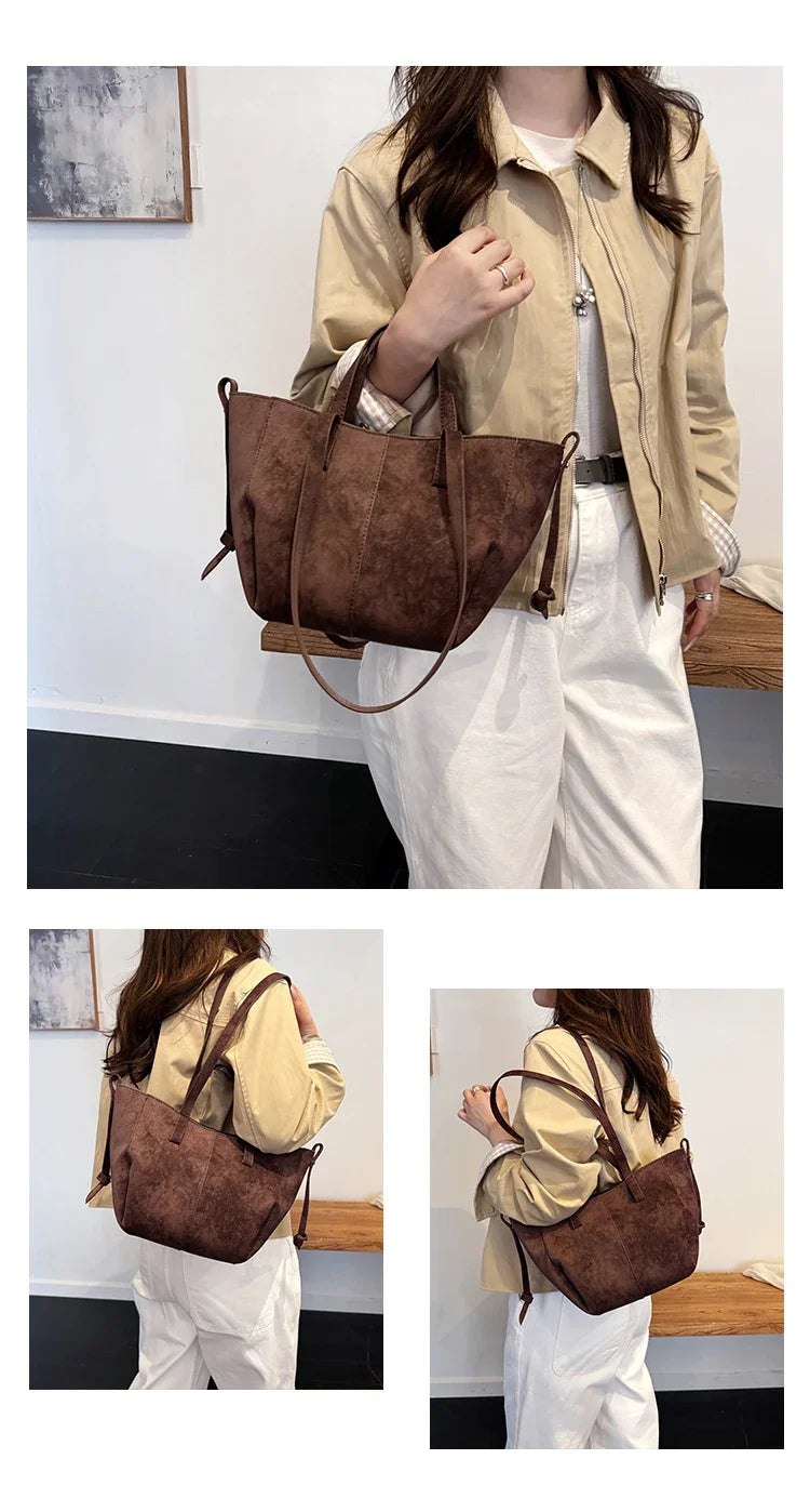 Light Luxury Solid PU Hasp Shoulder Bag for Women Commuting Frosted Leather Handbag 2026 Hot Sale Large Capacity Niche Tote Bags