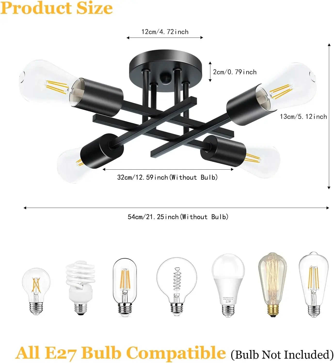 Sputnik Ceiling Chandelier – Black/Gold, 2/4/6 Heads