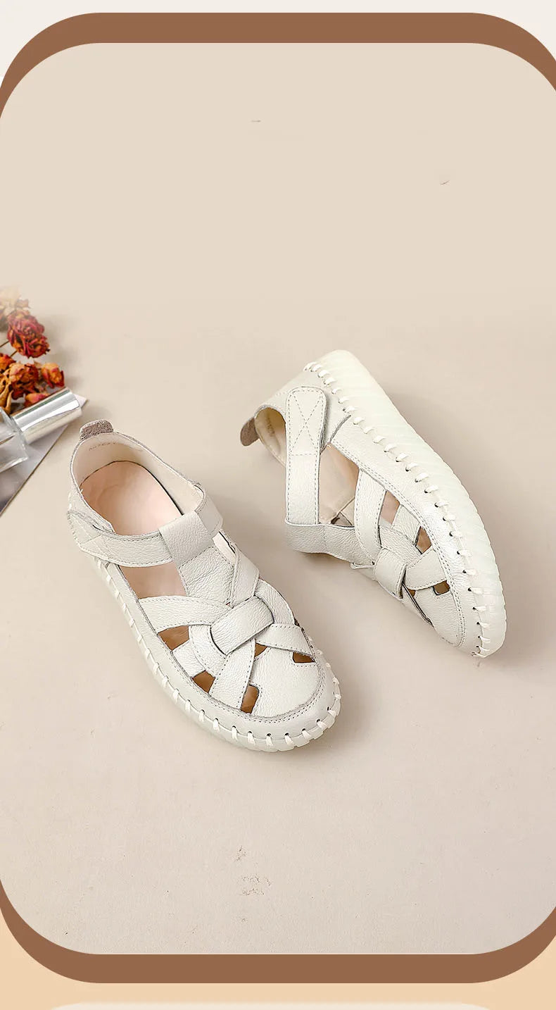 New patches gladiator sandals women's handmade bohemian shoes big size 43 woman real leather sandal ladies patchwork strap flats