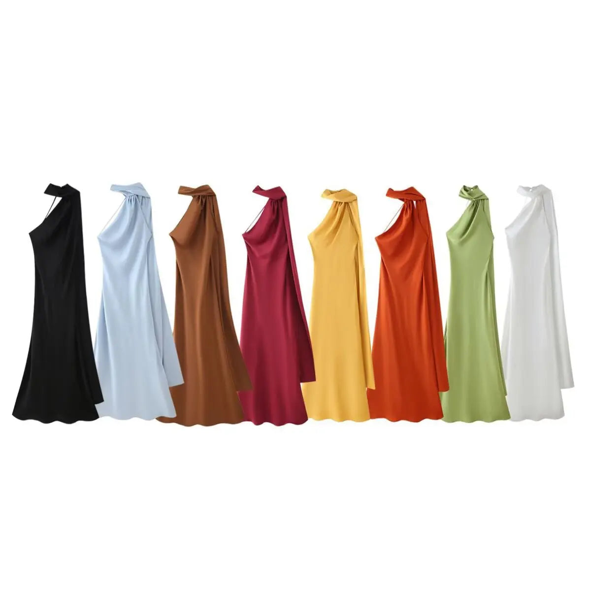 Satin Ribbon Halter Long Dresses Women's Backless Casual Maxi Dress Evening Wedding Guest White Blue Green Summer Graduation New
