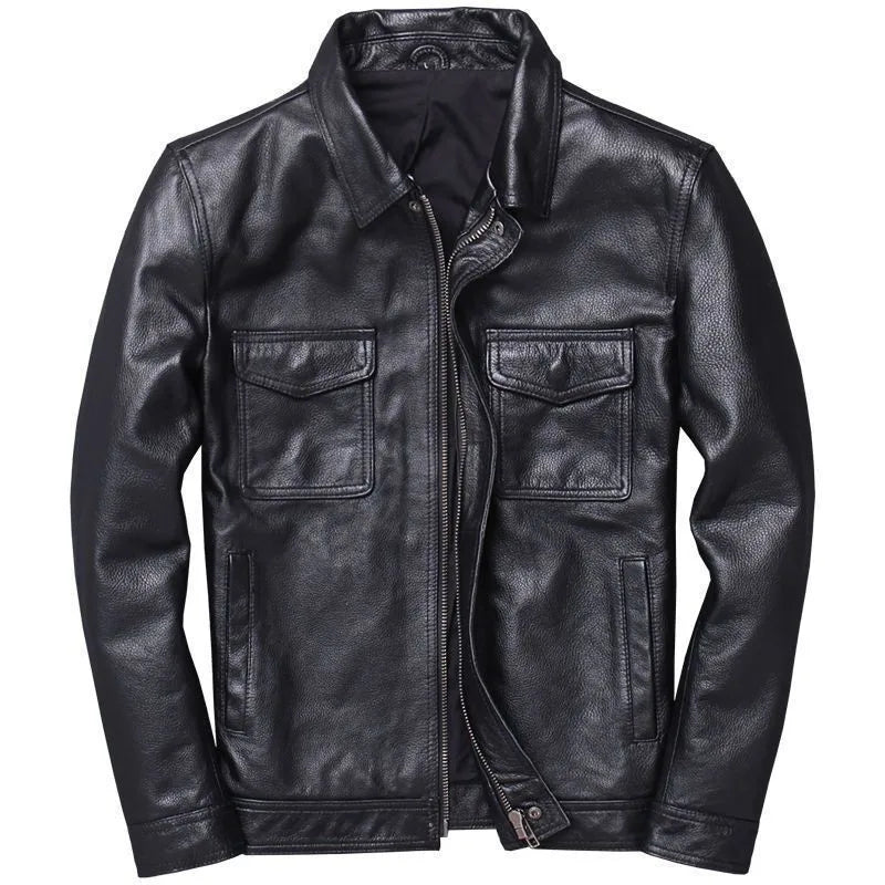 IRON HIDE - Men's Cowhide Leather Biker Jacket - Stand Collar, 4 Colors, M-XXXL